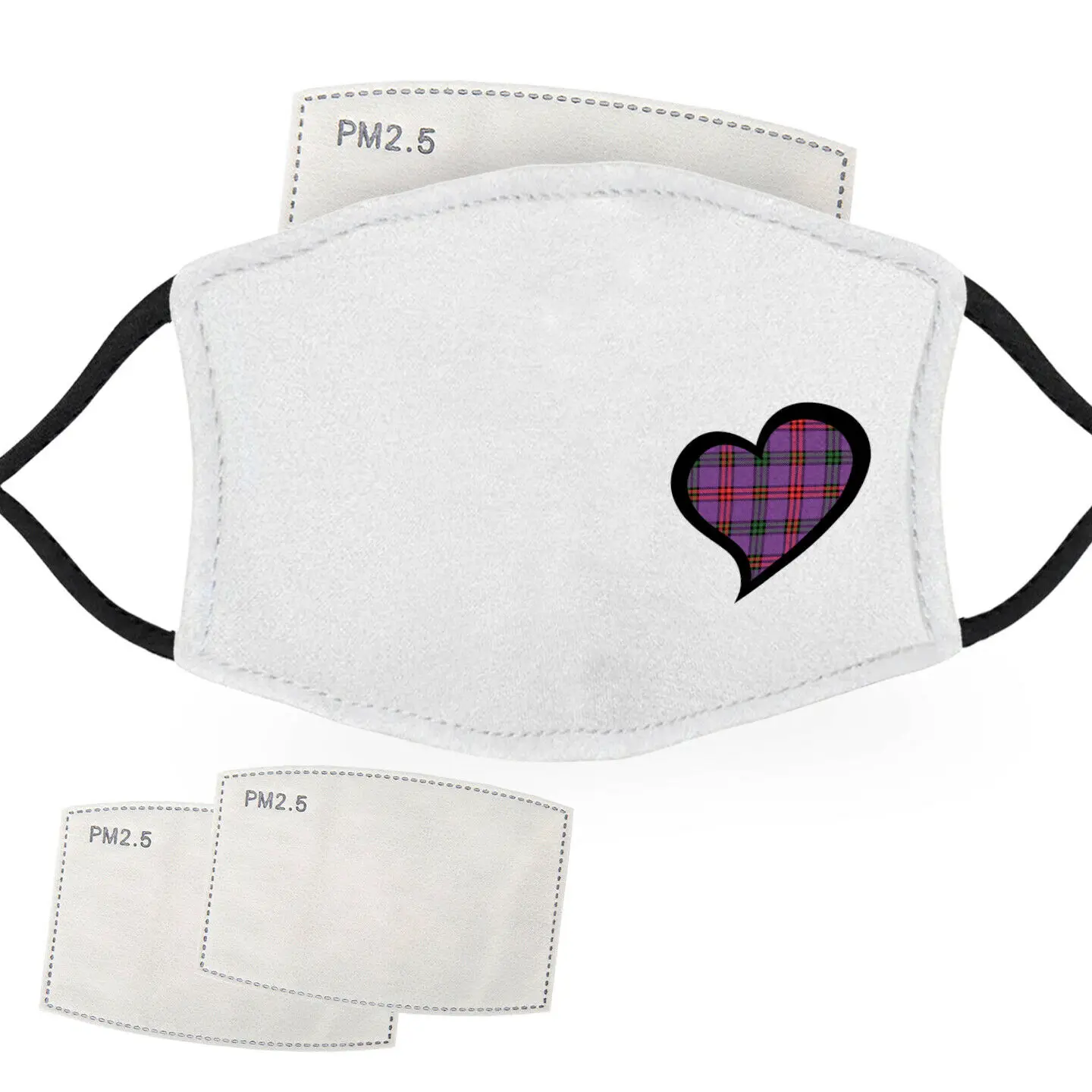

Purple Tartan - Love Heart Face Masks 2 Filters Included