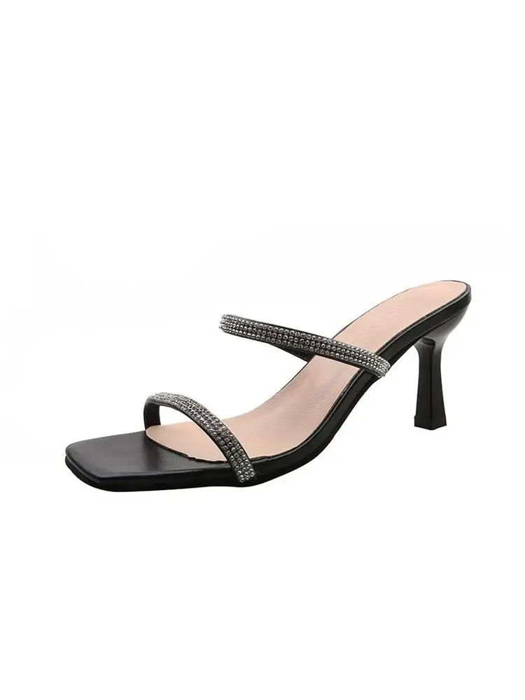

Shoes Slippers Heels Glitter Slides Fashion Slipers Women High Jelly Luxury Thin 2021 PU Scandals Sexy Rubber Crystal Shoes Woma