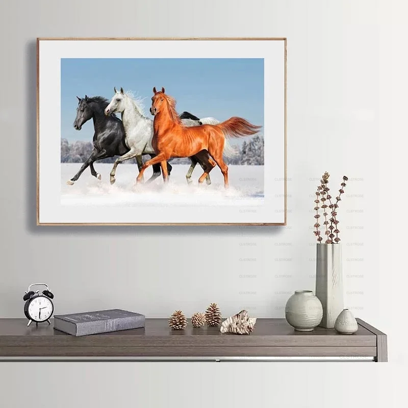 

Diamond Painting Diy 5D European Style Acrylic Group Horse Pentium and Drink Water Scene Figure Pattern Living Room Furniture