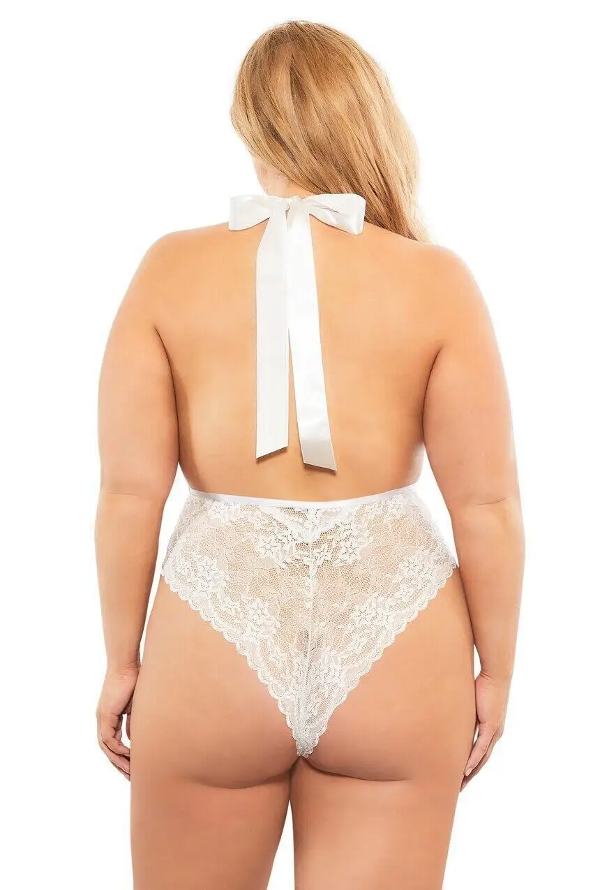 

GAMPORL Plus size Women Halter tie-piece Mesh slit Perspective open underwear Sexy Lace Erotic Lingerie Bodysuit Porno Pajamas