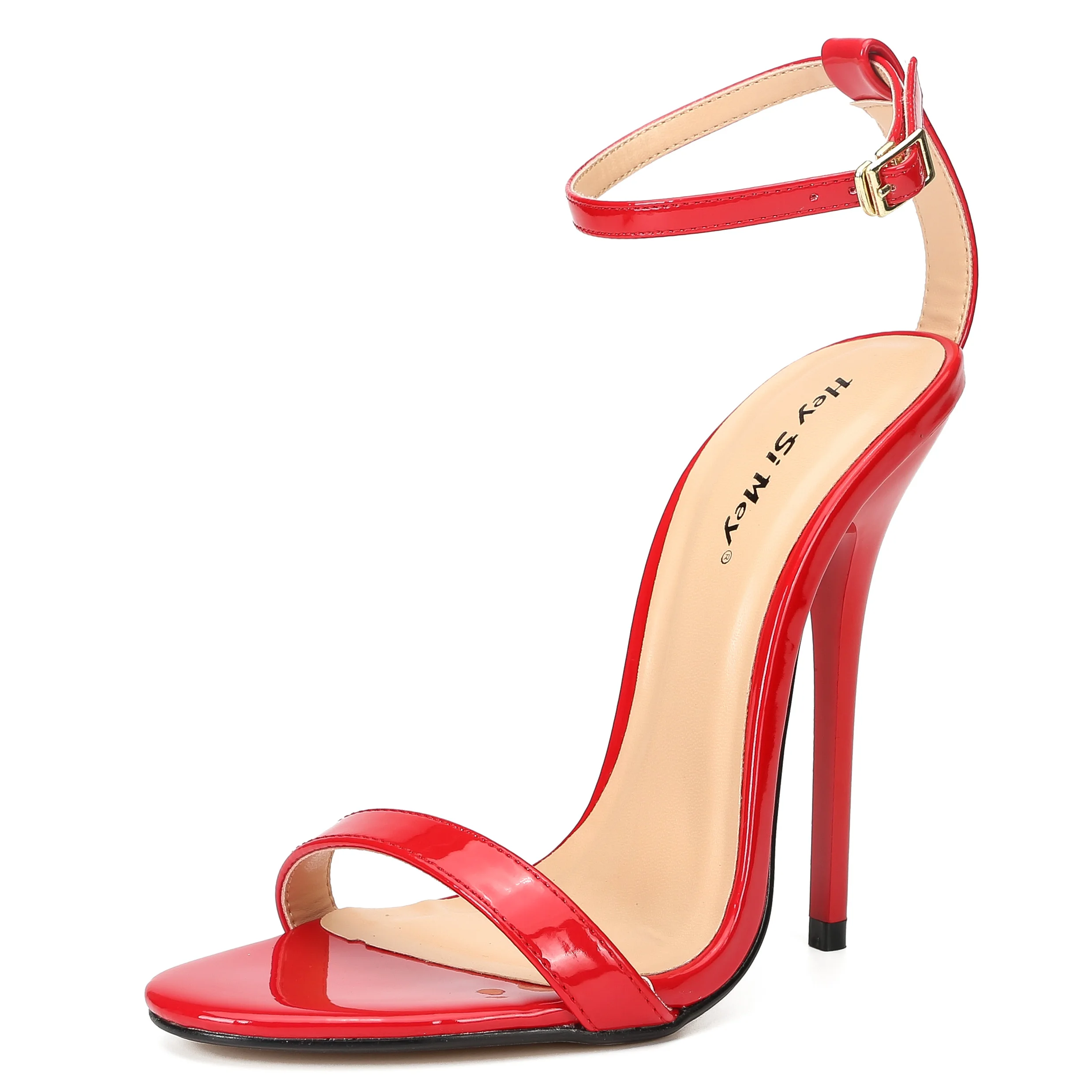 

SDTRFT RED Sandals Ankle strap Shoes Woman Wedding Stiletto Zapatos Mujer 13cm Thin High Heels Ladies Party Pumps Plus:37-47 48
