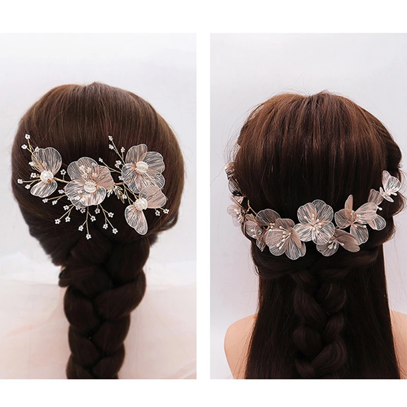 

Wedding Jewelry Golden Copper Petal Hair Band Bride Wedding Headdress Millet Beads Handmade Hair Band Dress Hair Accessories
