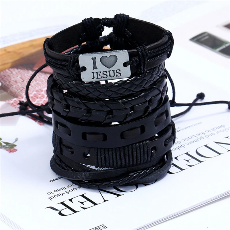 6 шт./компл. браслет из бычьей кожи с плетеной пеньковой веревкой винтажный в