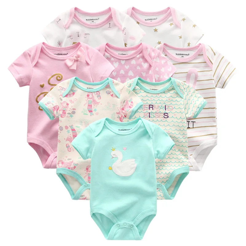 

2021 Baby Boy Clothes Sets 8PCS Newborn Solid Cotton Romper Unisex Baby Girl Clothes Short Sleeve Cartoon Print Ropa bebe