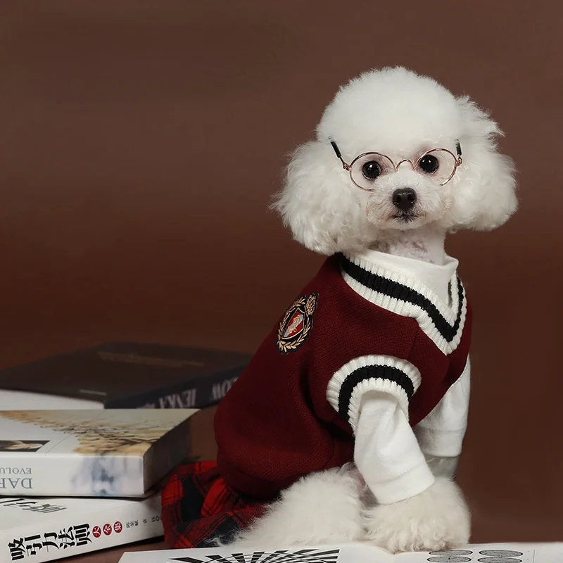 

Жилет для домашних животных Теплый осенне-зимний вязаный хлопковый жилет с маленьким V-образным вырезом ветрозащитный жилет для школы одеж...