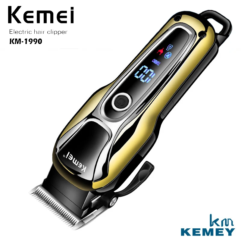 

Kemei 100-240V Electric Rechargeable Hair Trimmer Men's Professional Electric Hair Clipper Shaver Razor LCD Screen KM-1990