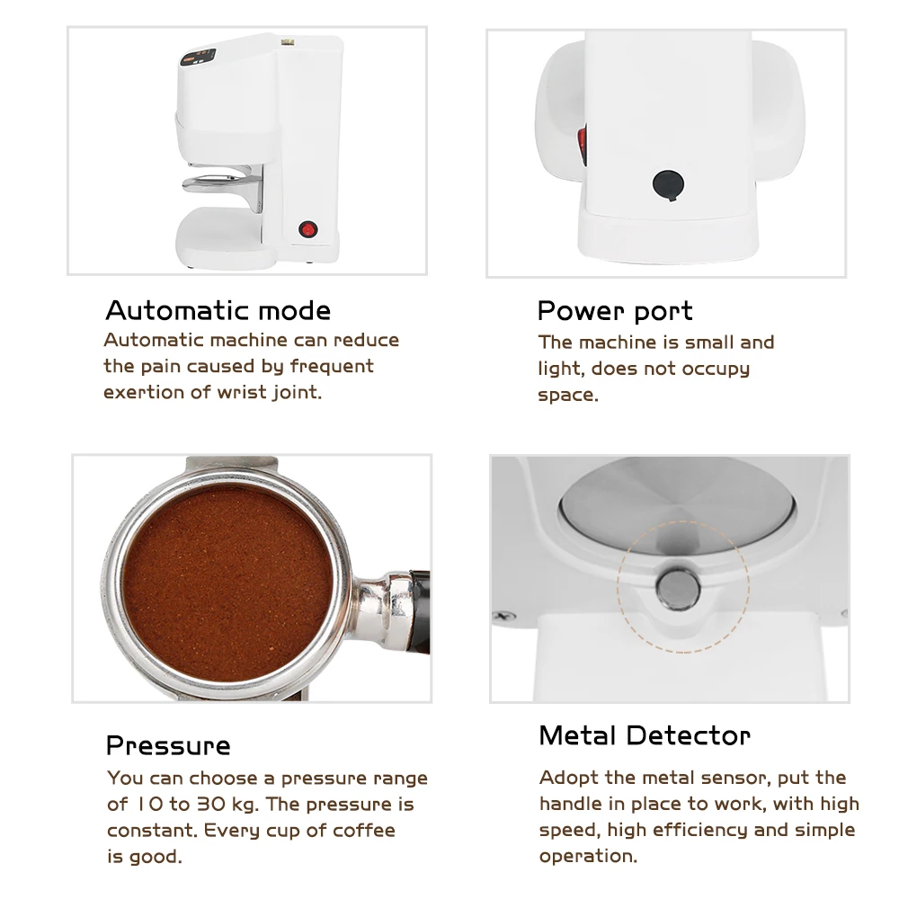 Tamper autom&aacute;tico de caf&eacute; Blanco/negro de 58MM, caf&eacute; el&eacute;ctrico comercial ajustable, m&aacute;s de 1500 veces, acero inoxidable, 100W-4
