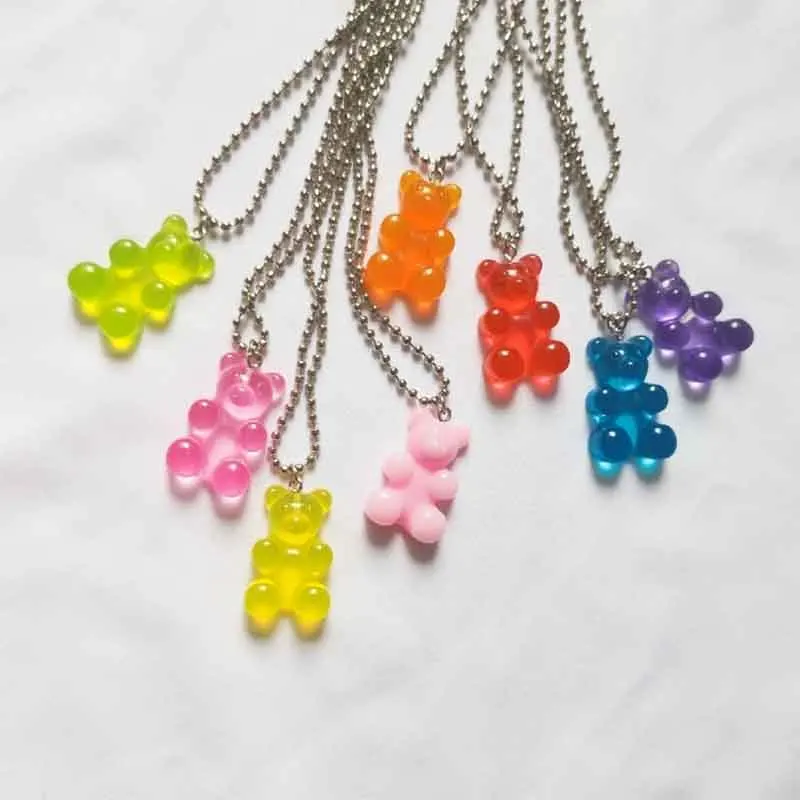 

Fashion Resin Gummy Bear Chain Necklaces Candy Color Pendant For Women Girl's Charm Daily Handmade Jewelry Party Gifts