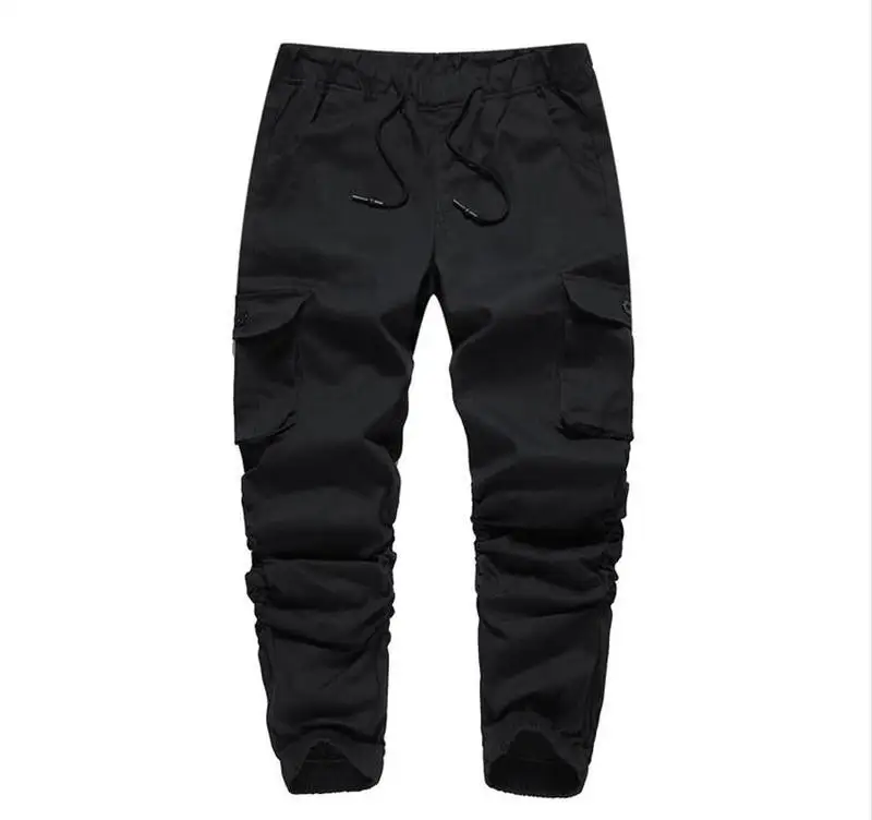 

Tooling Pants Men Loose Solid Color Casual Ankle-Length Pants Men Multi-pocket Elastic Waist Cotton Slim Pants