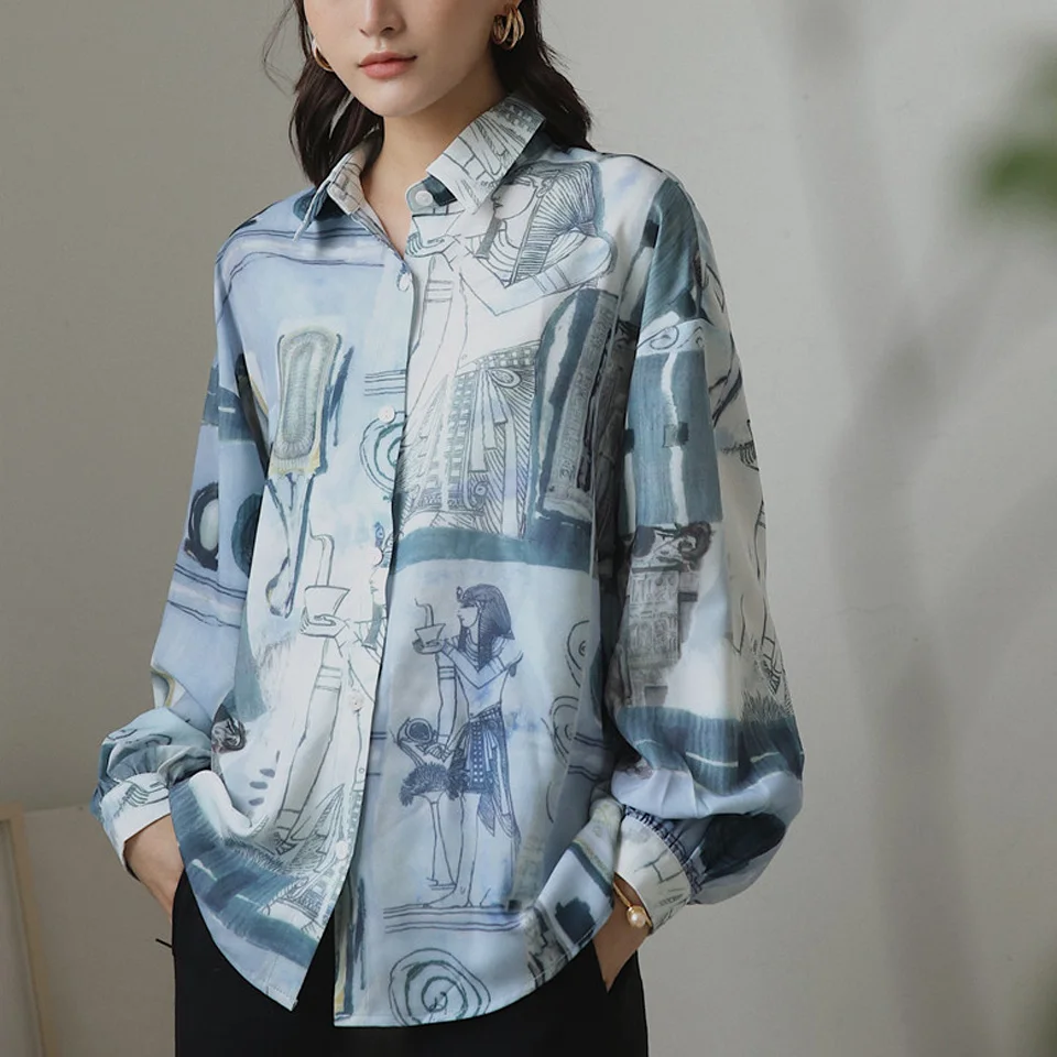 Повседневная Блузка в английском стиле осень 2019 винтажная с мультяшным принтом