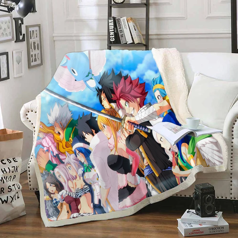 

Fairy Tail Funny Character Blanket 3D Print Sherpa Blanket on Bed Home Textiles Dreamlike Style 16