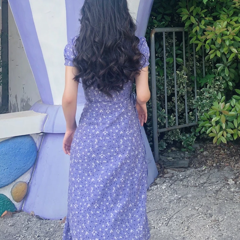 Женское пляжное платье средней длины повседневное винтажное с цветочным принтом