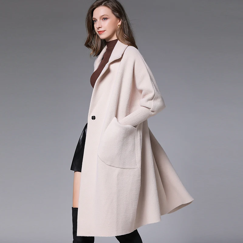 

Winter Autumn Wool &Blends Coats Outwear Women 2020 Plus Size Solid Black White Office Lady Long Thick Warm Pocket Blends Coat