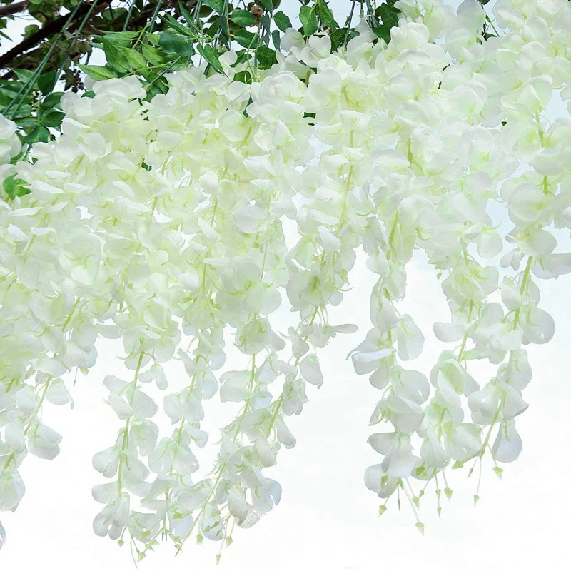 

24 Pack Artificial Wisteria Vine Fake Wisteria Hanging Garland Silk Long Hanging Bush Flowers String Home Party Wedding Decor