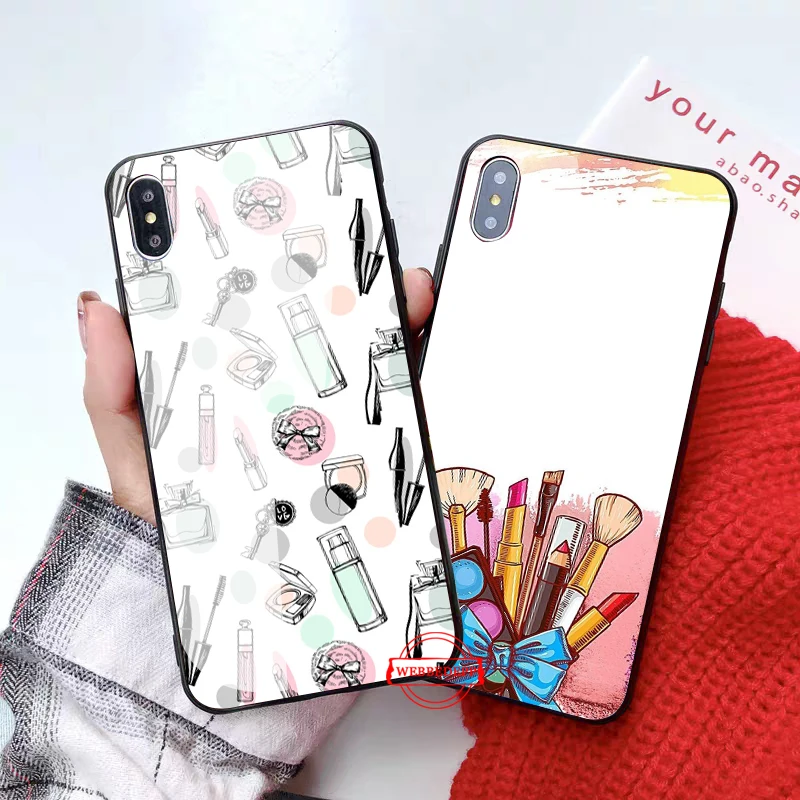 

Lipstick makeup brush Glass Phone Case for Apple iPhone 11 Pro X XS Max 6 6S 7 8 Plus 5 5S SE