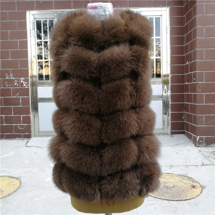 khaki-better Новинка, модный жилет из натурального Лисьего меха, жилет, женский короткий жилет без рукавов, зимний толстый теплый Роскошный натуральный жилет - Цвет: khaki-better
