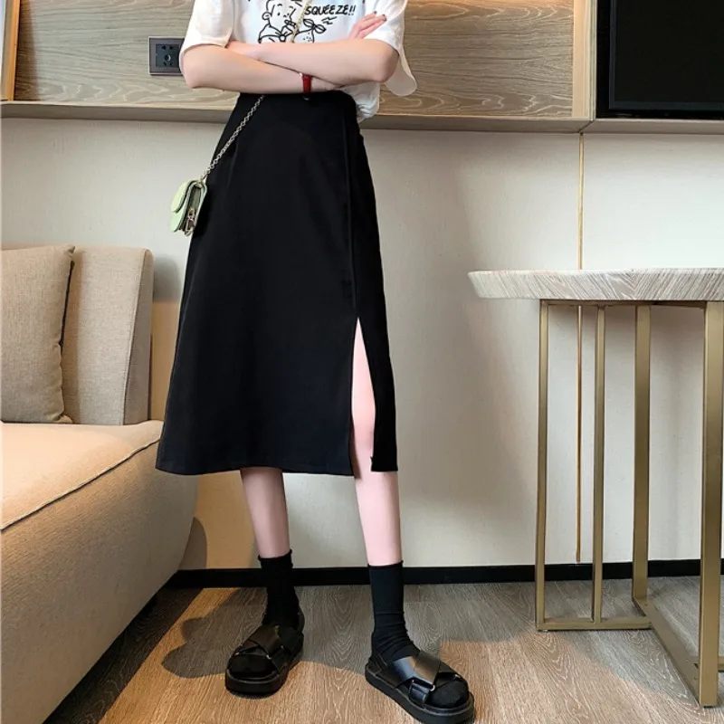 

Mazefeng 2020 Women's Skirt High Waist Shift Bifurcated Women Solid Casual Chic Summer Skirt Women A-line Hepburn Style Skirts