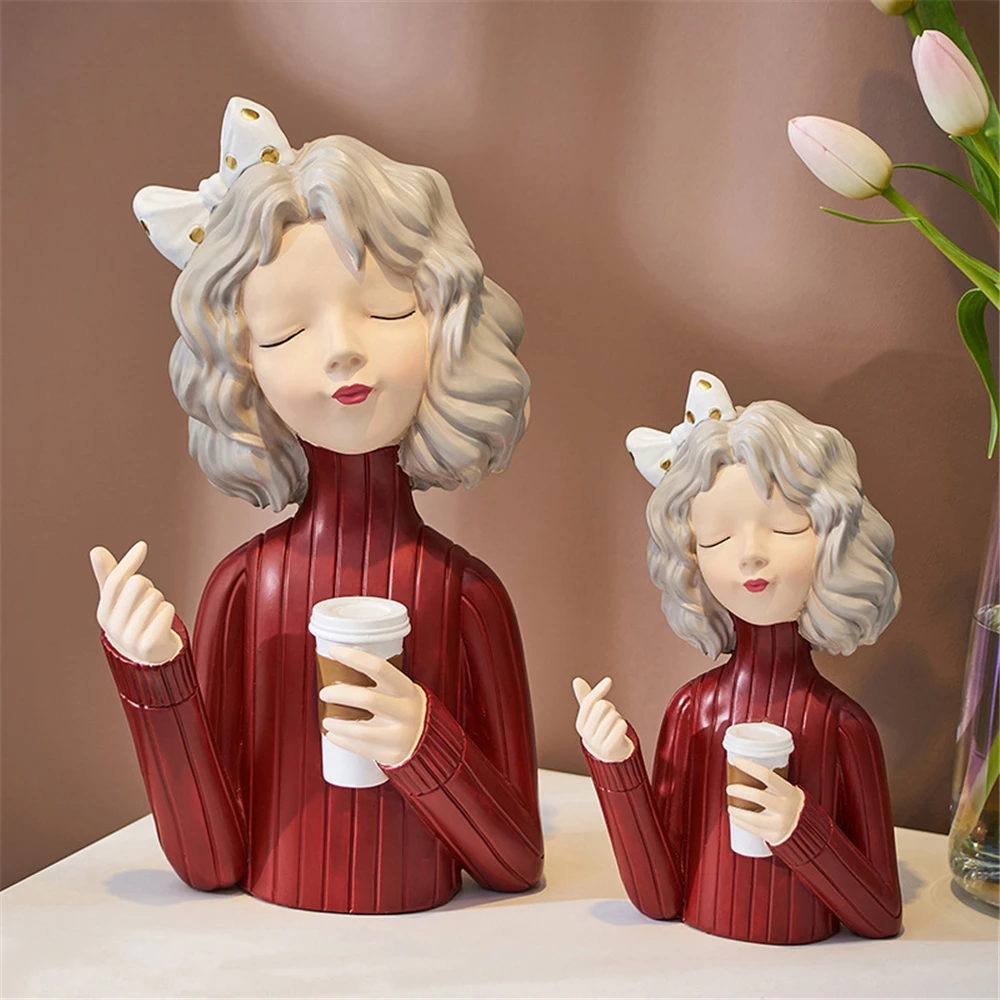 

INS стиль молочный чай девочка из смолы декоративные поделки Статуэтка для дома настольное украшение искусство подарок
