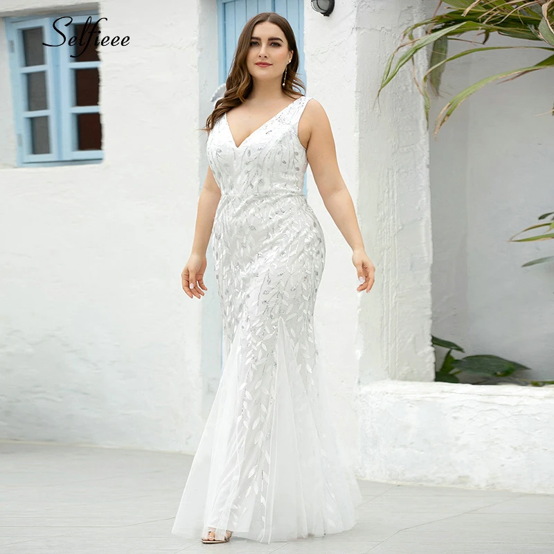 Женское элегантное платье Русалка размера плюс вечерние платья с v образным
