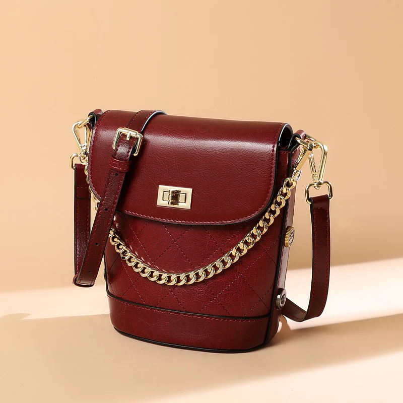 

Difenise Plaid Crossbody Bag For Women Shoulder Bag Brand Designer Women Luxury Cowhide Leather Bucket Handbag High Quality