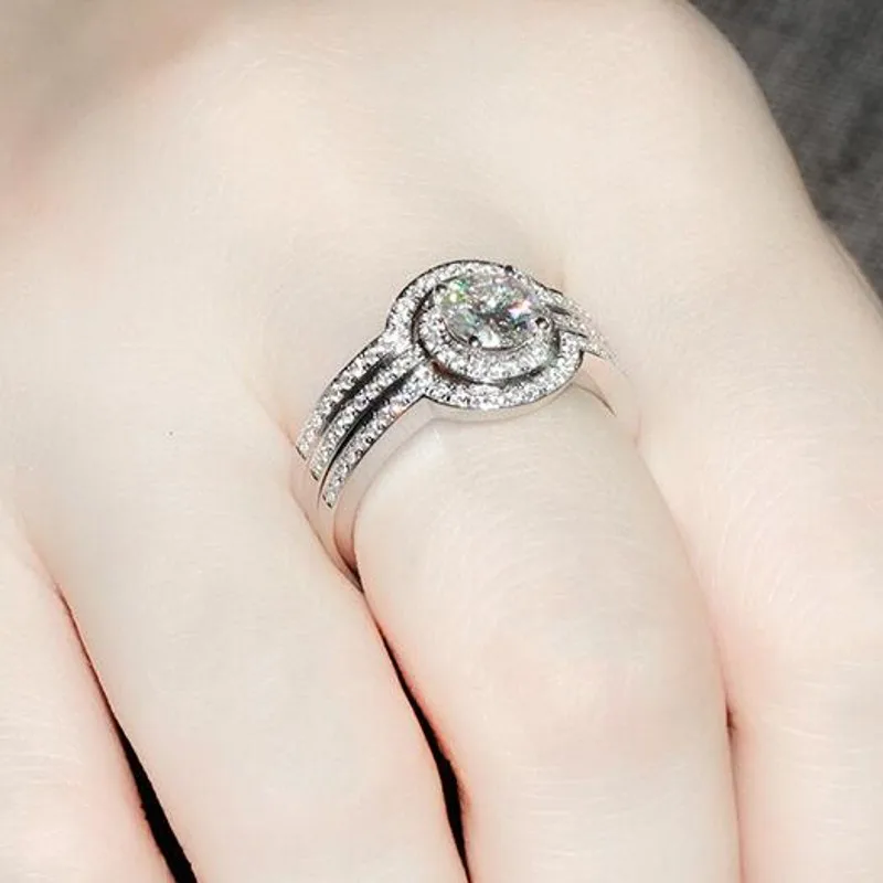 Женский модный набор колец с искусственным бриллиантом 3 в 1 10 КТ покрытый белым