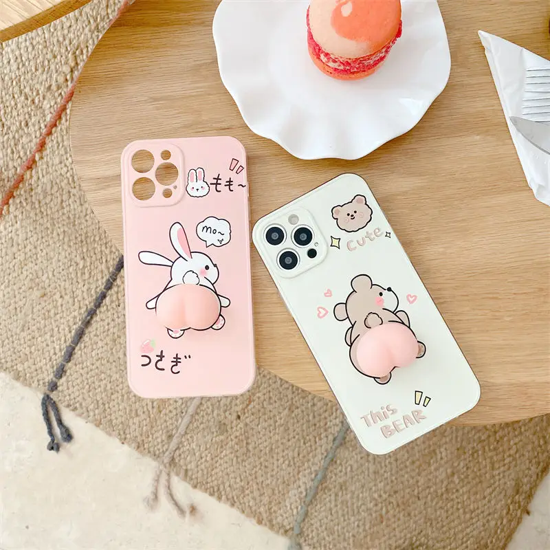 Милый мультяшный Кролик для снятия стресса чехол телефона IPhone X S XR MAX 12 11 Pro Max 7 8 Plus
