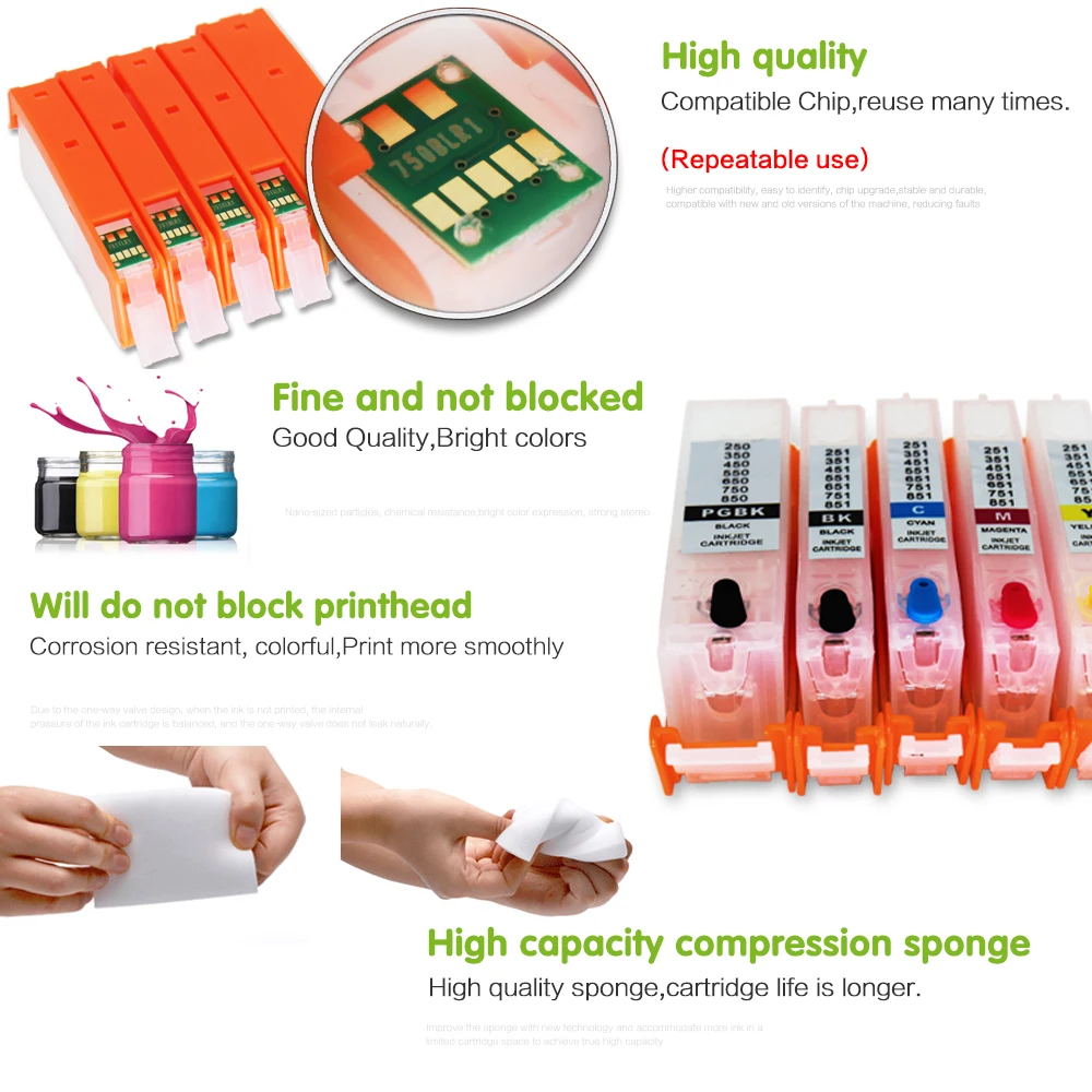 5 шт. PGI-750 для canon IP7270 MG5470 MX727 MX927 MG5570 MG5670 MG6470 IX6770 IX6870 Заправляемый картридж с
