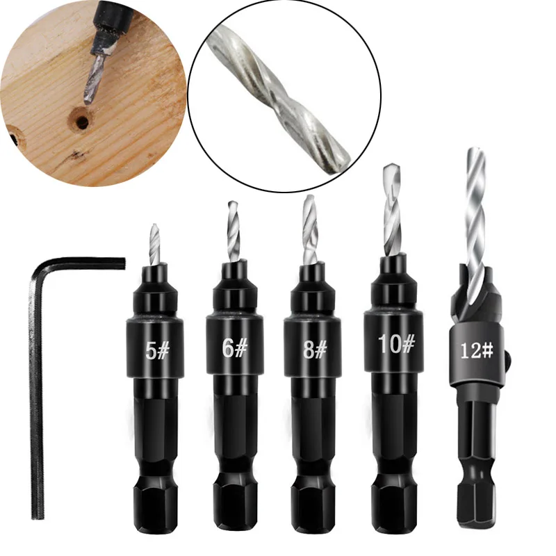 5 шт. набор сверл для деревообработки с потайной раковиной сверло пилота 1