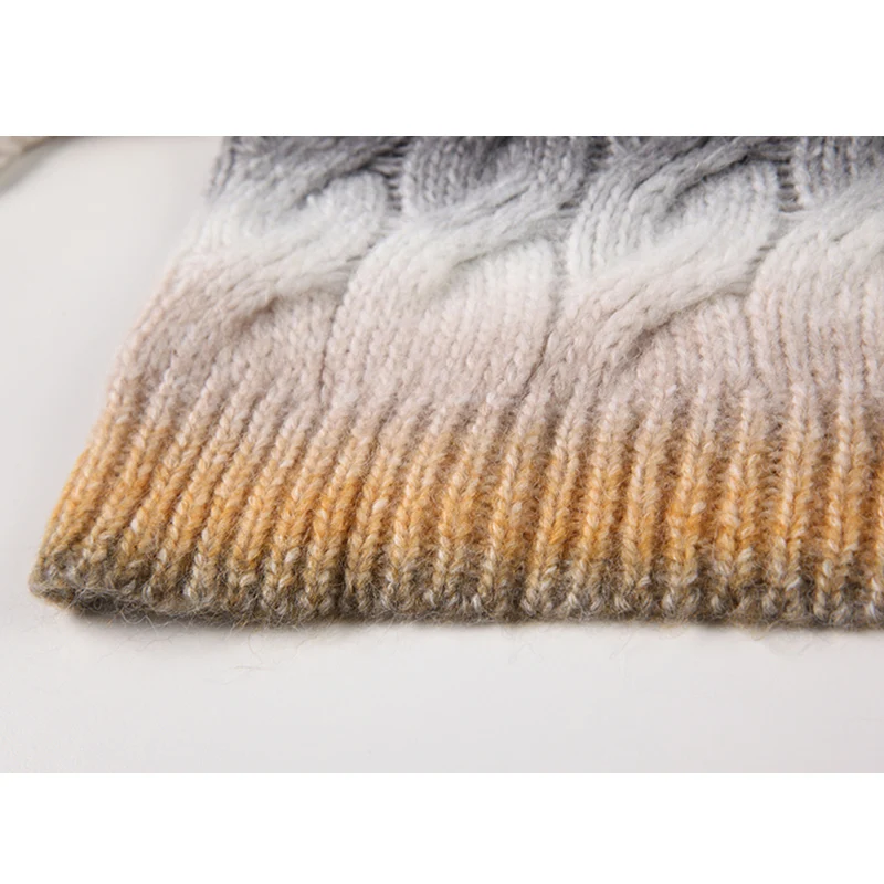 Women New Autumn Gradient Color Contrast Pullover Sweater Long Sleeve O-neck Korean Fashion Casual Loose Lazy Wind Knitwear Top | Женская