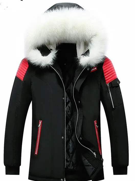 Men Large White Fur Collar Long Parkas Brand Winter Jacket Men Thicken Warm Hooded Collar Jackets  veste homme Male Outwear
