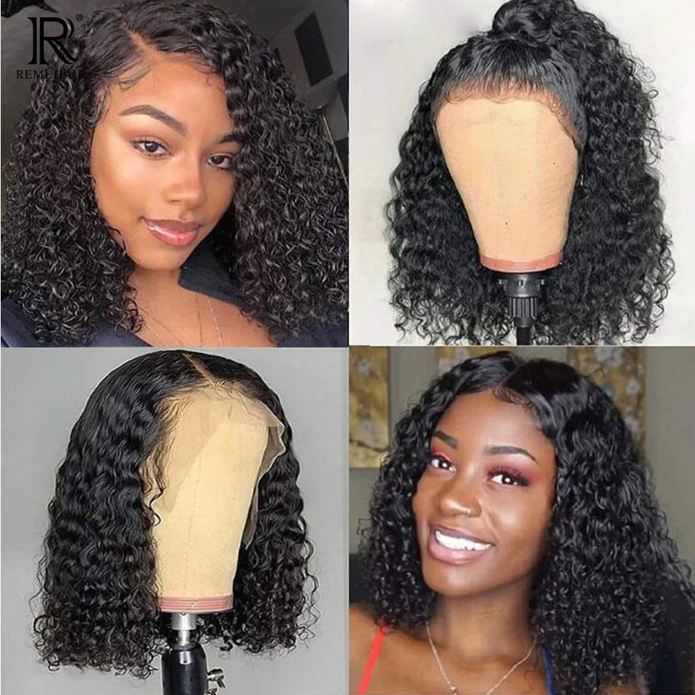

REMI Short Curly Bob Wigs Brazilian Human Hair 13x4 Lace Front Wigs Kinky Curly Hair For Black Women with Baby hair