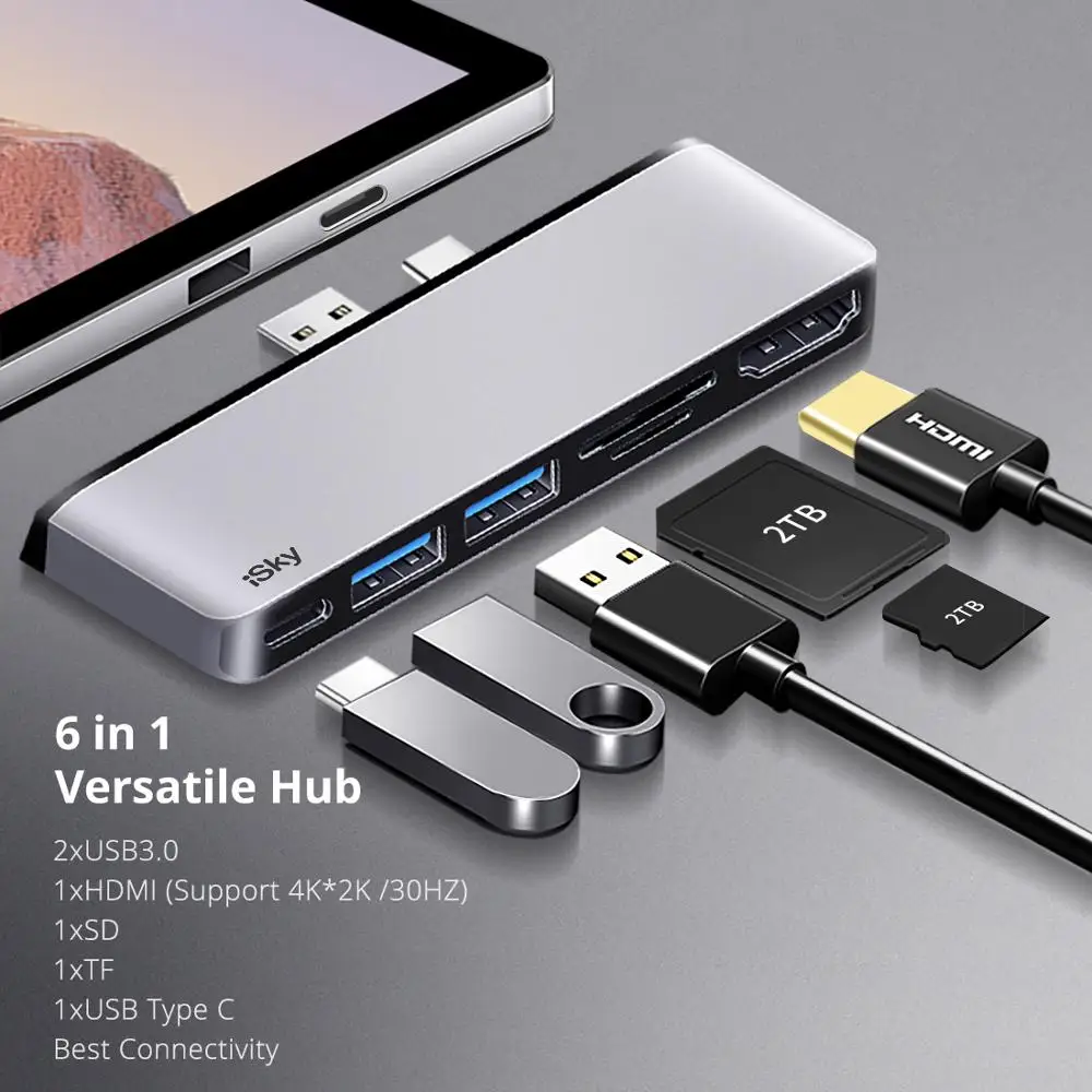 ISky для Microsoft поверхности Pro7 7 + Hub адаптер Pro док станция с HDMI Совместимость USB3.0 USB C SD