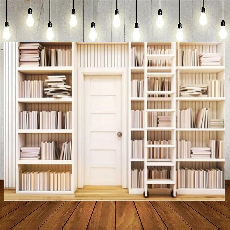 

Фон для студийной фотосъемки с изображением офисной книжной полки библиотеки