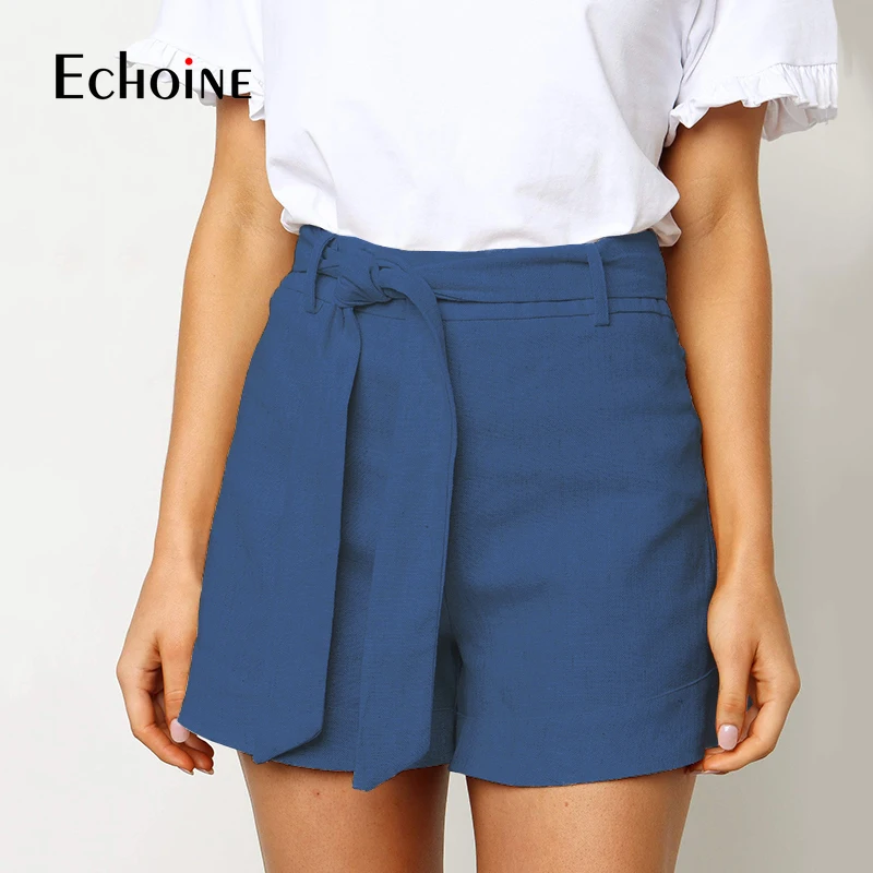 Echoine для женщин с высокой талией Maillot De Bain Femme хлопковые льняные шорты Однотонная