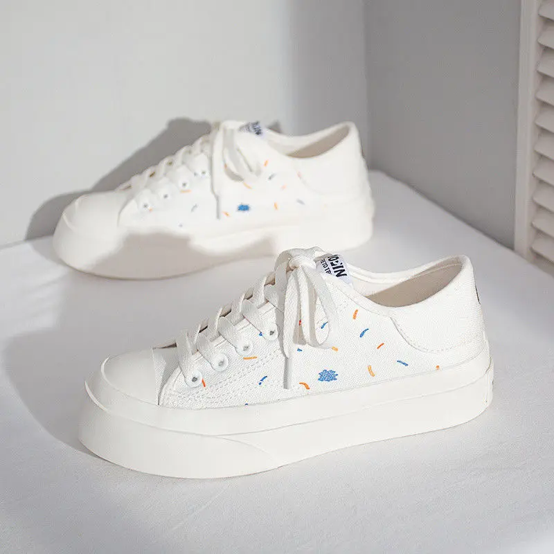 

Designer Canvas Sneakers Women White Lace Up Platform Casual Vulcanized Sports Shoes 2021 New Ins Trend Summer Breathable Flats