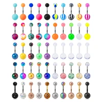5pcs colorful acrylic ball belly piercing set for women 316l surgical steel bar belly button rings navel piercing body jewelry