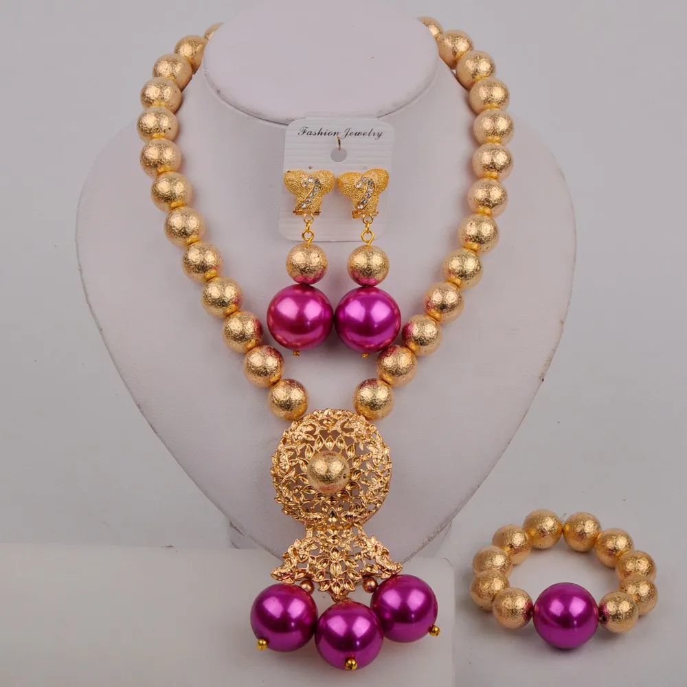 

Fuchsia Pink Costume Necklace African Set Nigerian Beads Jewelry Set Bridal Set Wedding Accessories