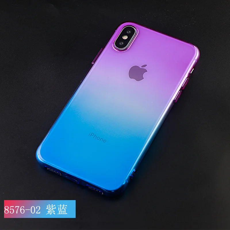 Для Apple iPhone 8plus градиентный телефонный чехол iPhone XR Двойной градиент цвета ТПУ не замненная 7/6 прозрачный Защитный чехол