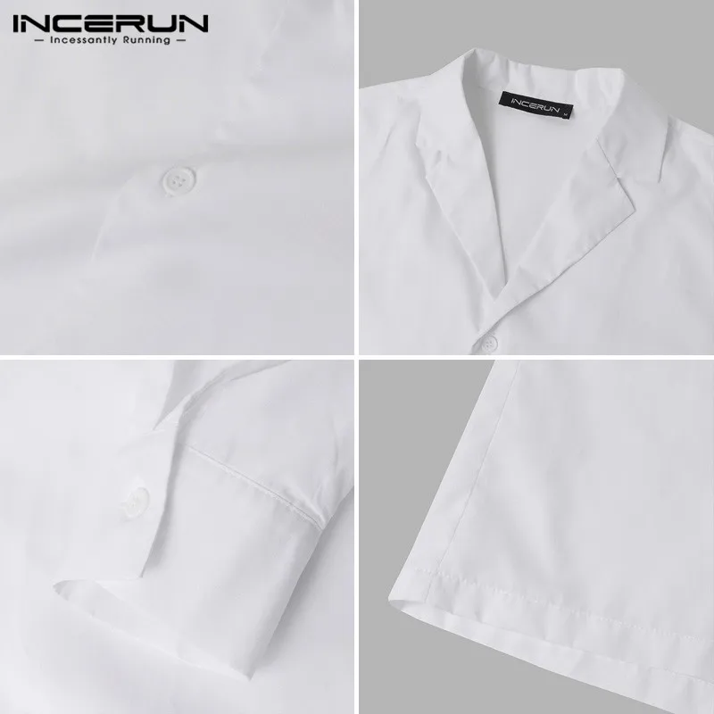 

INCERUN Elegants Loose Blusas Men Solid Color Shirts Casual Long Sleeve Lapel Camisa Man Kroean Style Buttons Chemise Plus Size