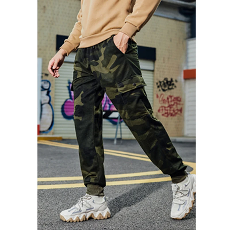Autumn Winter Men's Fashion Cargo Pants 2021 New Camouflage Drawstring Large Toe Guard Pants Men's Casual Side Pocket Sweatpants