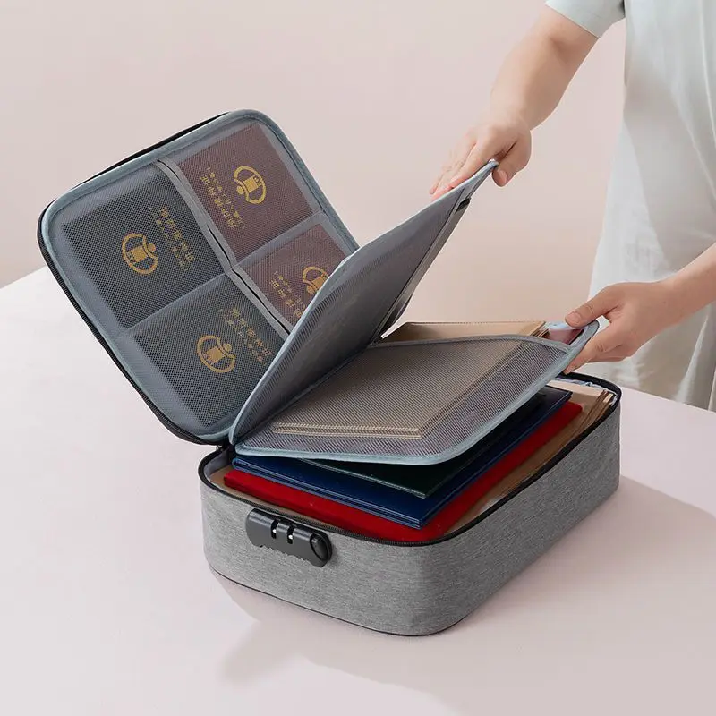 

Large Capacity Multi-Layer Document Tickets Storage Bag Certificate File Organizer Case Home Travel Passport Briefcase with Lock