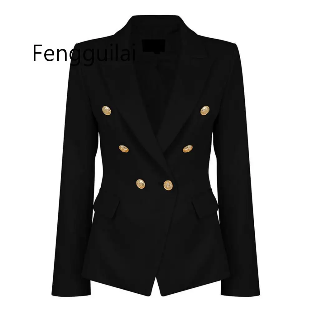 

FENGGUILAI, для работы, офиса, леди, сплошной цвет, с отворотом, длинный рукав, двубортный, с карманом, для женщин, весна, осень, приталенный костюм, ...