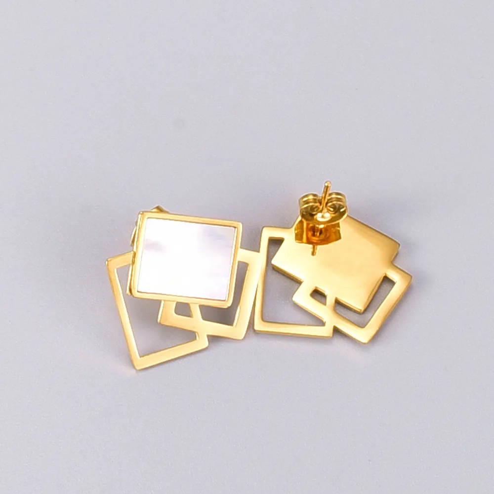 

Stainless Steel Square Shell Stud Earrings For Girls