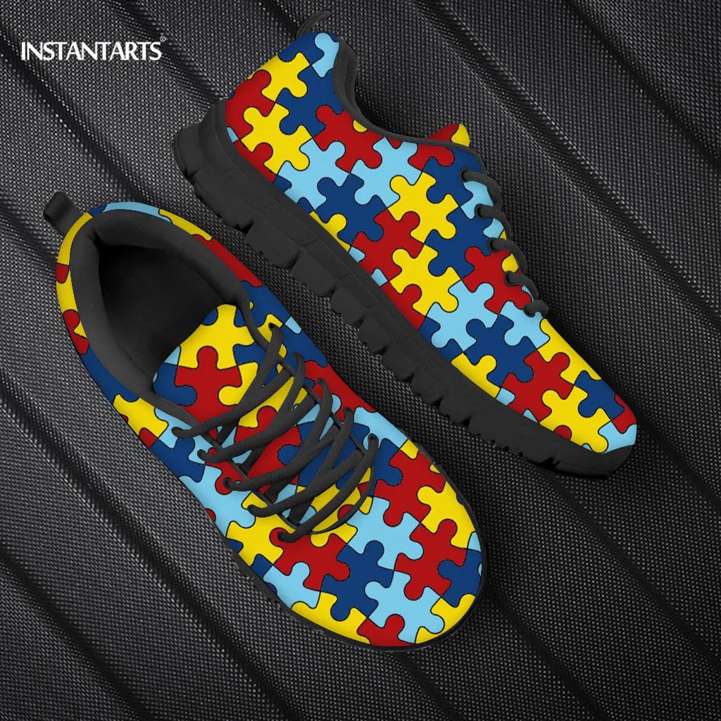 

Женские кроссовки INSTANTARTS, повседневная обувь на плоской подошве, с художественным принтом аутизма, на шнуровке, прогулочная обувь, дышащие, ...
