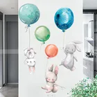Настенная Наклейка с 3 мультяшными кроликами, воздушными шарами, домашнее украшение для стены, Декор для детской комнаты, спальни, обои с милыми животными, самоклеящиеся наклейки