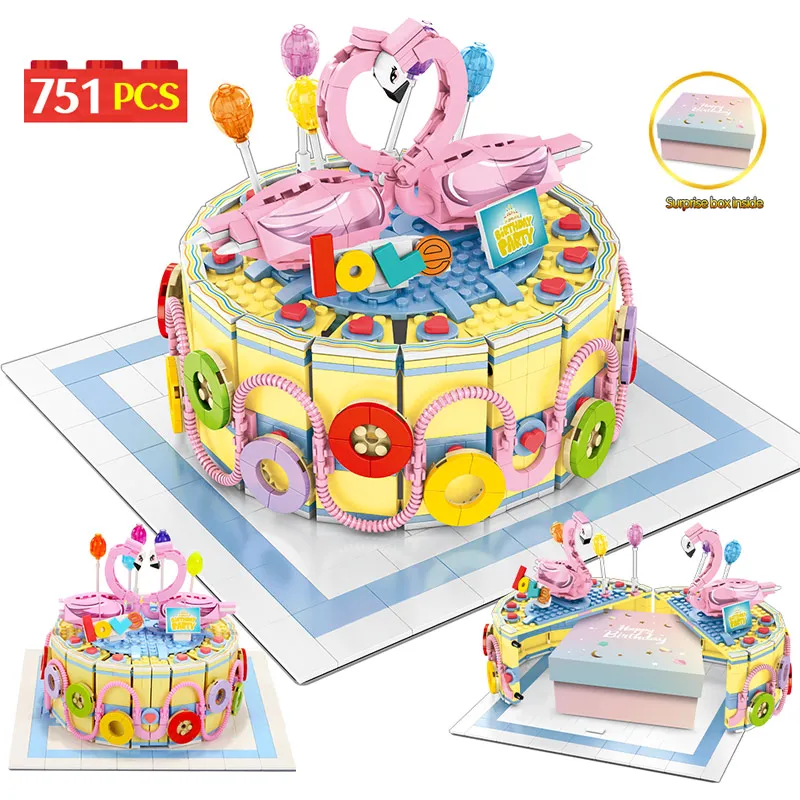 751 шт новый день рождения торт игрушки подарок с коробками кирпичики город улица