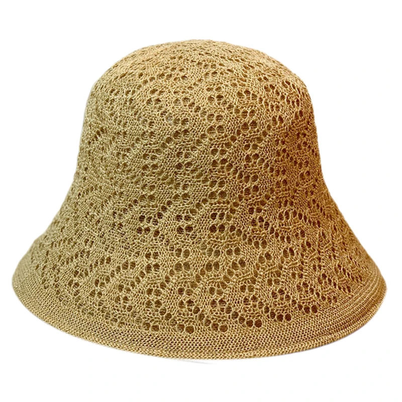 

New Women Knitted Hat Fashion Hollow Mesh Double Layer Breathable Bucket Cap Summer Thin and Light Sunscreen Sun Hat Basin Cap
