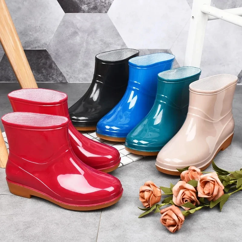 

Non-slip Rubber Boots for Women Shoe Low Heel Soft Rain Ankle Boots Woman Waterproof Water Shoes All Season Female Rainboots
