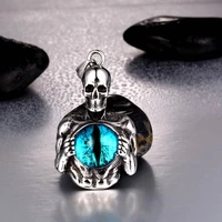 retroskull head shape cats eye stone inlaid pendant necklace mens necklace metal sliding skull pendant accessory party jewelry