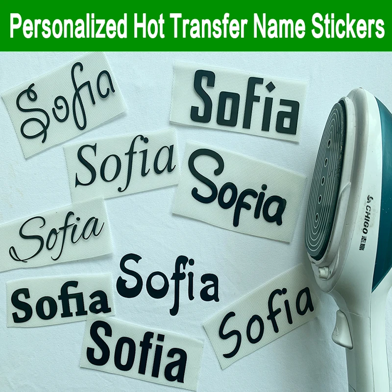 Personalised Name Sticker hot transfer Vinyl Decal For Fabric Clothing personalized babysuit name labels
